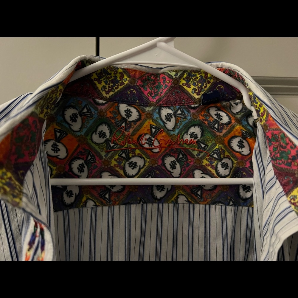 Robert Graham XL Blue Striped Money Bags Dress Shirt